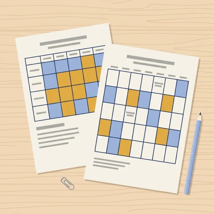 Ilustración: una hoja con el horario y otra con el calendario de pruebas sobre la mesa.